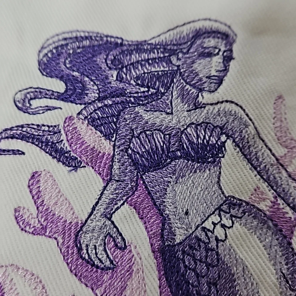 Machine Embroidered Purple Mermaid Sample Panel - Picture 3 of 6
